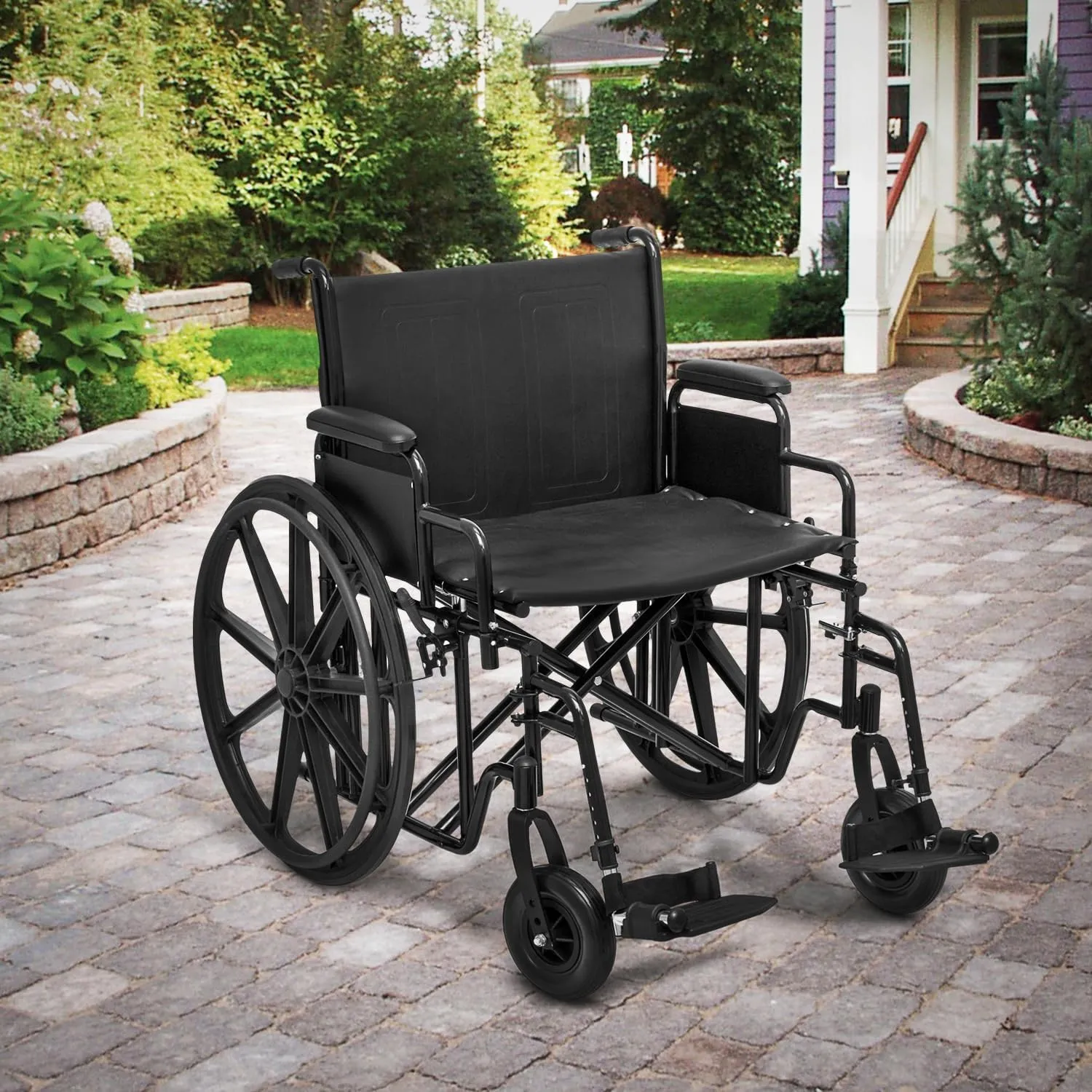 Wide Foldable Wheelchair for Adults: Heavy-Duty 500-lbs Capacity | Folding Transport Self-Propelled Chair with 24-Inch Seat